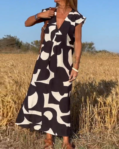 Elegant V-Ausschnitt Maxikleid