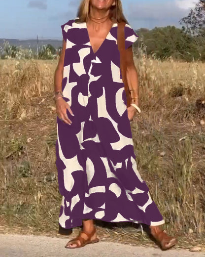 Elegant V-Ausschnitt Maxikleid