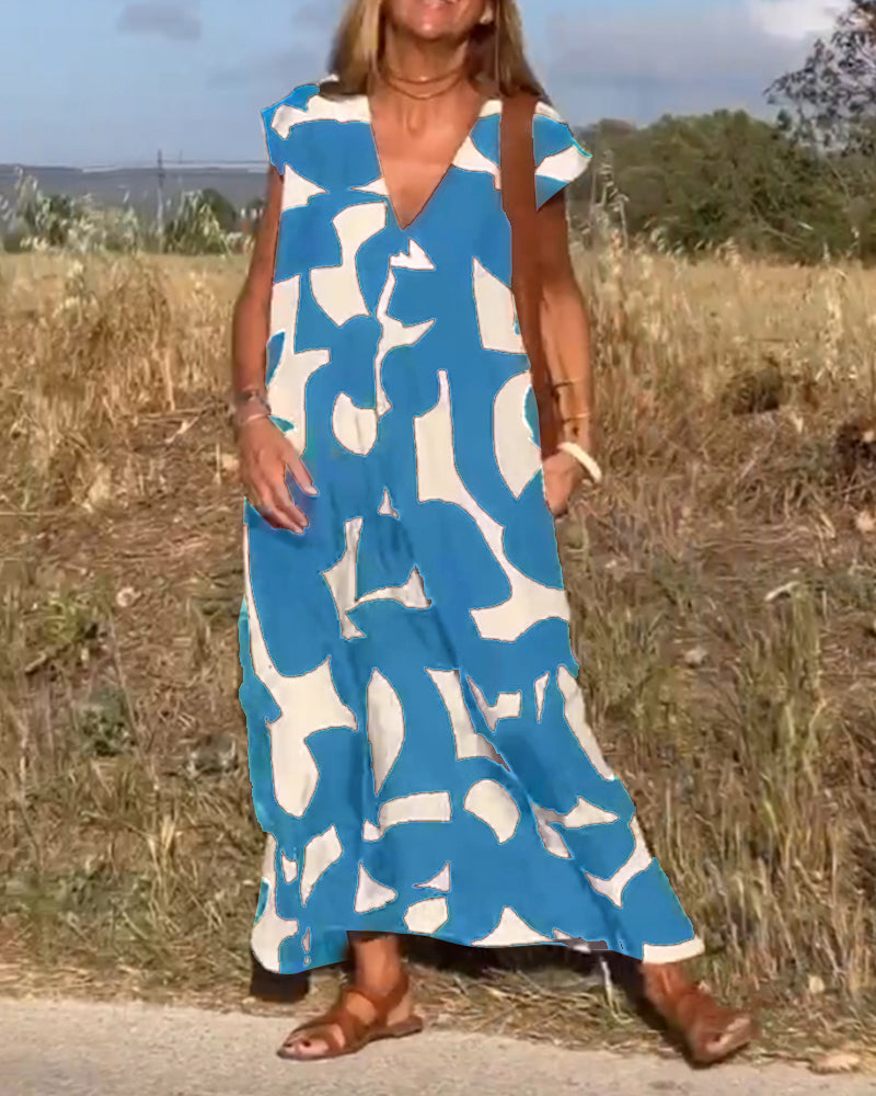 Elegant V-Ausschnitt Maxikleid