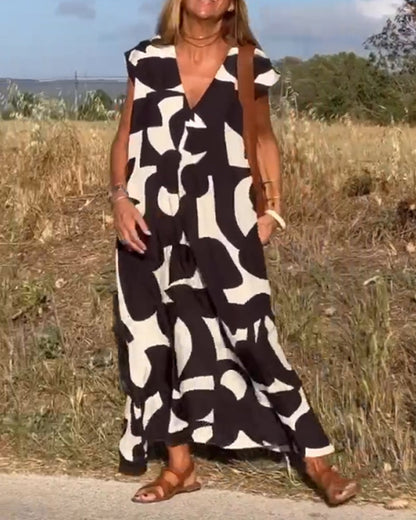 Elegant V-Ausschnitt Maxikleid