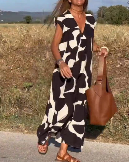 Elegant V-Ausschnitt Maxikleid