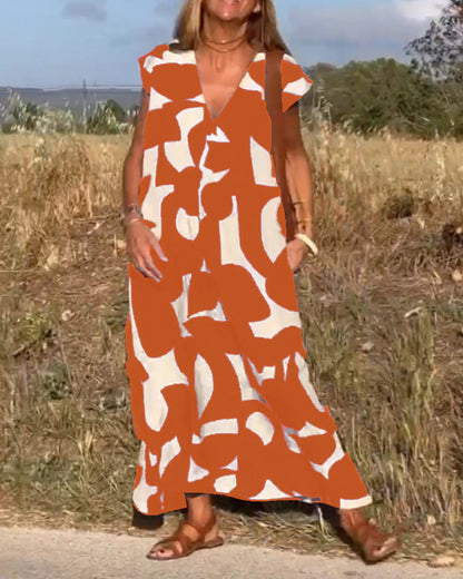 Elegant V-Ausschnitt Maxikleid
