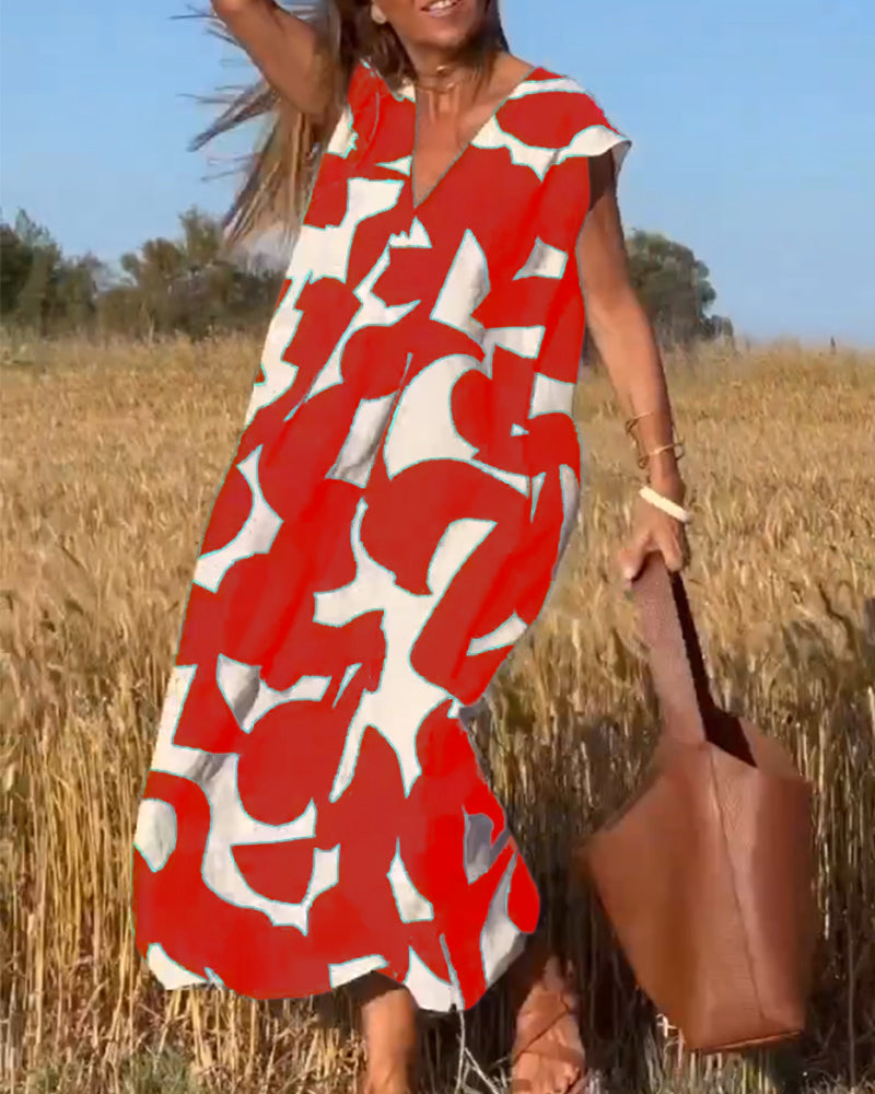 Elegant V-Ausschnitt Maxikleid