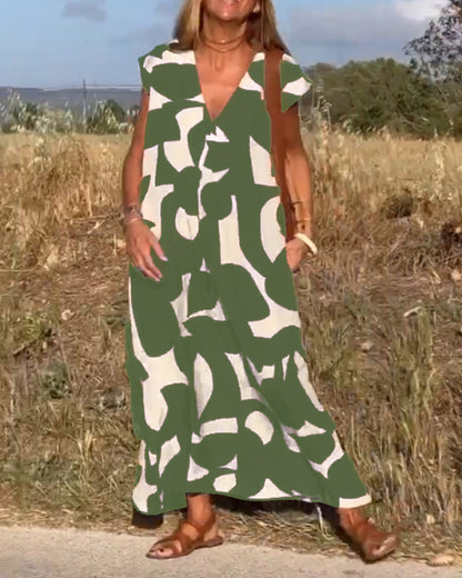 Elegant V-Ausschnitt Maxikleid